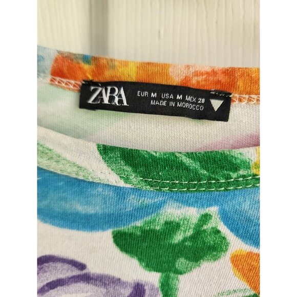 Zara Vibrant Floral Print Cropped T-Shirt Sz M - Picture 2 of 4